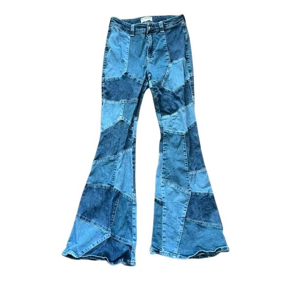 We The Free Patchwork Denim Flare Bell Bottom Denim Jeans Size 28 - Picture 1 of 4